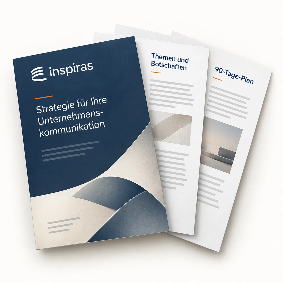 Das strategische Arbeitsbuch von Inspiras mit Strategie, Themen und Botschaften sowie 90-Tage-Plan